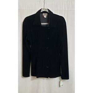 Luly K Jacket Blazer M Double Breast Black Velvet Velour Holiday New Year Party